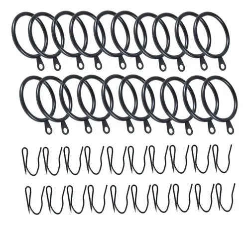 Pack 16 Unidades Argolla Para Barra Cortina De Metal 25 Mm Negro 3