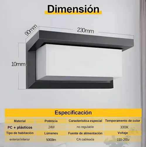 Lámpara Led Moderna Impermeable Ip65 De 24w Para Exterior Negro 14