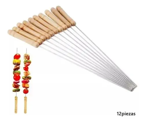12 Brochetas Pinchos Anticucho Acero Barbacoa Parrilla Asado 13
