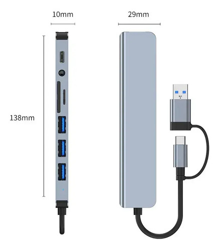 Hub Usb Hota Usb-c 8 Puertos Compatible Macbook Pro Samsung LG Huawei Plateado 7
