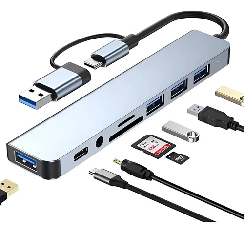 Hub Usb Hota Usb-c 8 Puertos Compatible Macbook Pro Samsung LG Huawei Plateado 7