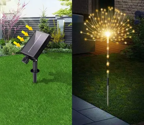 Pack X4 Luces Micro Led Fuego Artificial Solares Navidad Amarillo 7