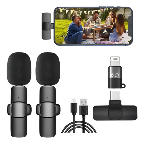Micrófono Lavalier Inalámbrico Para Ios iPhone iPad Y Usb-c Negro
