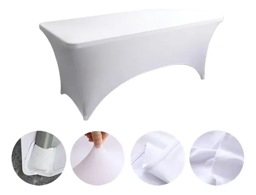 Mantel Spandex Blanco Rectangular 180x75 Cm Para Eventos Lavable Liso 13
