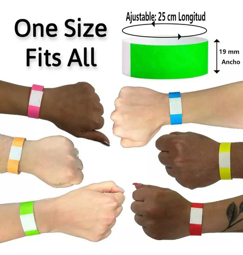 600 Un Pulseras Tyvek De Papel 6 Colores De Eventos Fiestas Multicolor 6