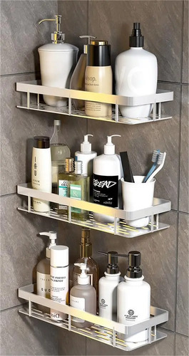 Organizador De Ducha Set X3 Repisa Baño Adhesivo Plateado 3