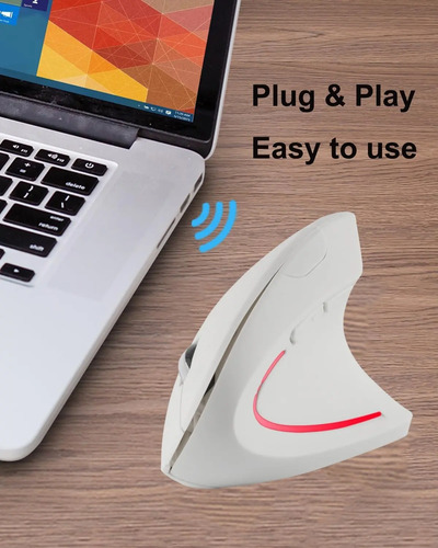 Ratón Vertical Inalámbrico Mouse Usb 2.4ghz Recargable Blanc Blanco 16