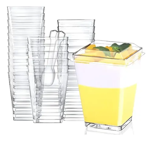 Vaso O Pocillos C/tapa 160 Ml Acrílico Postre X 50 +embalaje Blanco