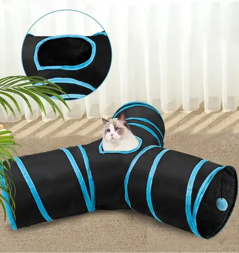 Divertido Tunel Plegable Gato 3 Vías D Juego Mascotas 3 Way  Negro 4