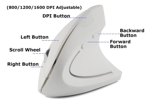 Ratón Vertical Inalámbrico Mouse Usb 2.4ghz Recargable Blanc Blanco 18