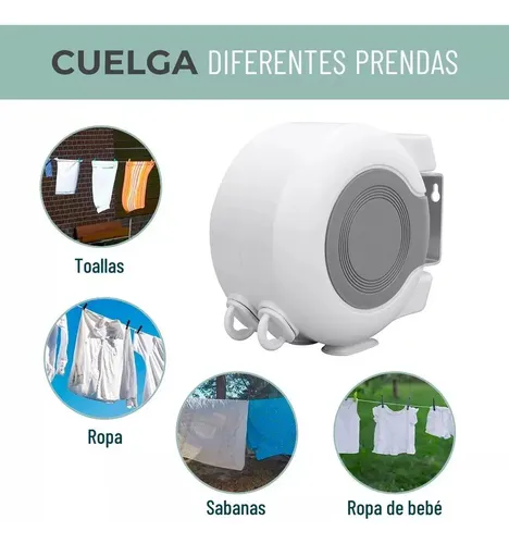 Tendedero Retractil Colgador Ropa Pared Doble Linea Color Blanco 6