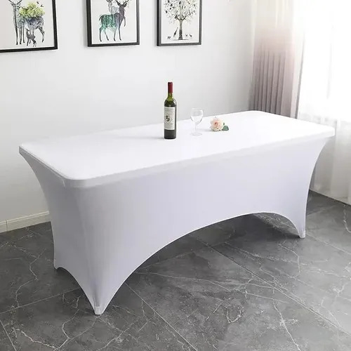 Mantel Spandex Blanco Rectangular 180x75 Cm Para Eventos Lavable Liso 11
