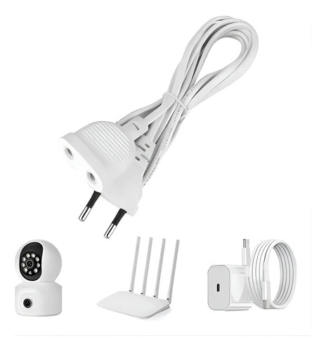 Extensión Electrica 5 Metros 200w Para Cámara,led,adaptador Blanco
