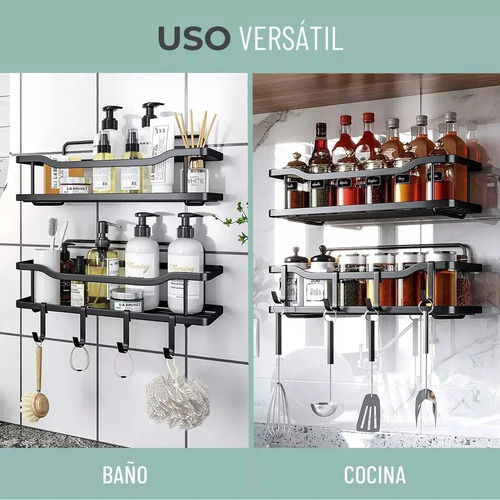 Organizador De Ducha Repisa Baño Adhesivo Set 3 Inoxidable Negro 13