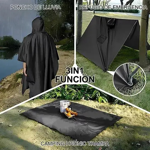 Poncho Impermeable Sin Olor Suave Capa Impermeable 210*140cm Negro 210*140cm 20
