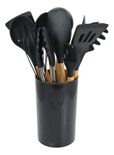 Set 11 De Cocina Antiadherentes De Silicona + Almacenamiento Negro 16