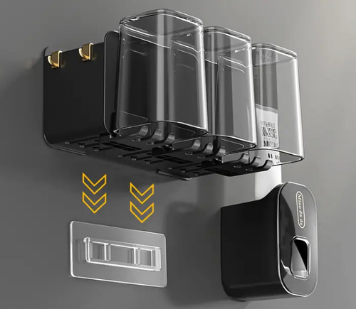 Dispensador Pasta Crema Dental Cepillos Organizador 4 Vaso Negro 4
