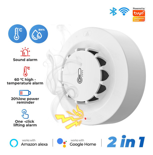 Detector Humo Sensor Wifi Tuya App Bluetooth Alarma Incendio Blanco 12