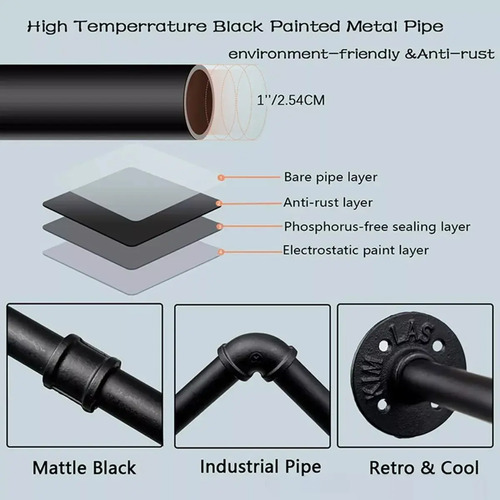184cm Perchero De Pared Estante De Metal Para Ropa Multiusos Negro 9