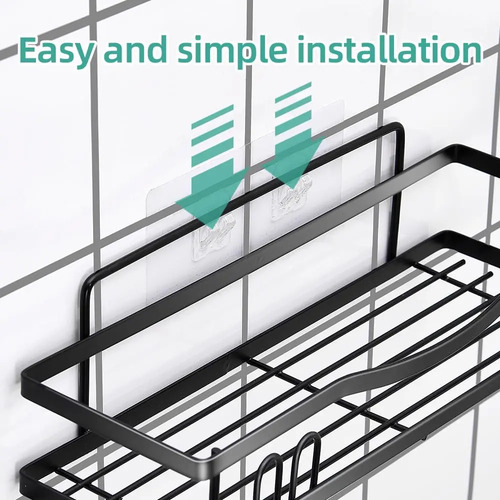 Organizador De Ducha Repisa Baño Adhesivo Set 3 Inoxidable Negro 7