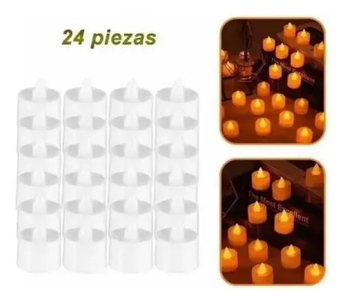 Pack 24 Velas A Pila De Led Con Efecto Llama Dorado Vela 17