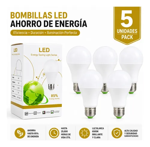 Pack 5 Ampolletas Led 15w E27 Sec Luz Cálida/fría Hbled 20