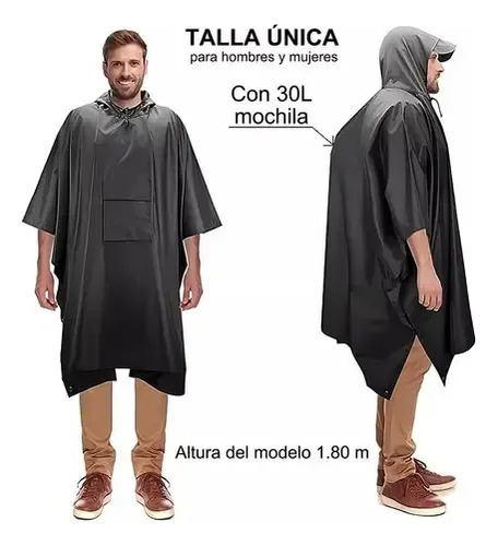 Poncho Impermeable Sin Olor Suave Capa Impermeable 210*140cm Negro 210*140cm 5
