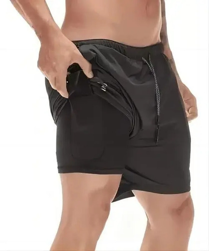Short Gimnasio Licra Bolsillo Poliester Hombre Negro Y Rojo 12