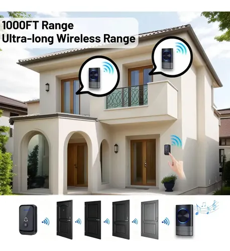 Timbre Inalámbrico Para Puerta Con 2 Receptores Impermeables Negro 4