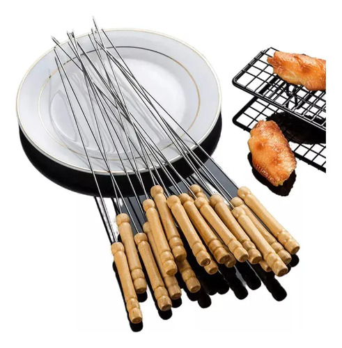 12 Brochetas Pinchos Anticucho Acero Barbacoa Parrilla Asado