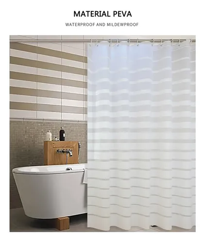 Cortina De Baño Yu Forro Rayada Blancas 180x180cm Con Ganchos Peva Blanco Rayas 6