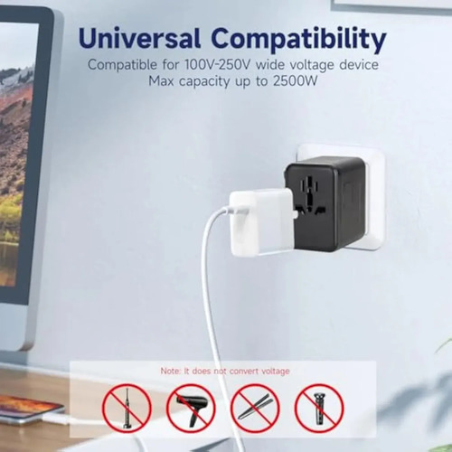Enchufe Adaptador Viaje Universal En Uno 4 In 1 Gan 35w 17