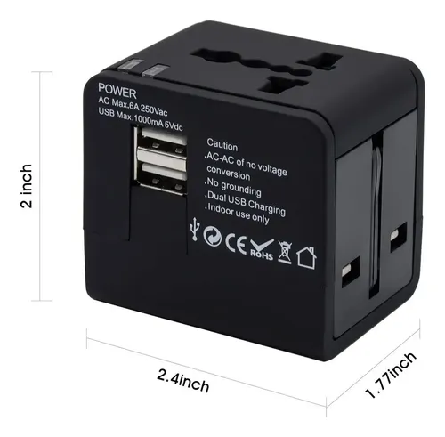 Adaptador Enchufe Universal Negro Tecnolab Tl354 Con Usb Viajes Brasil 2
