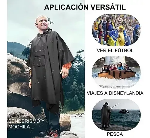 Poncho Impermeable Sin Olor Suave Capa Impermeable 210*140cm Negro 210*140cm 17