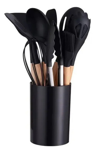 Set 11 De Cocina Antiadherentes De Silicona + Almacenamiento Negro 14