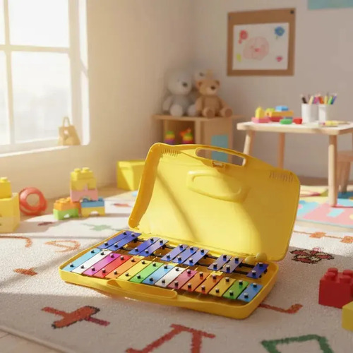 Metalofono Cromatico 25 Notas Xilofono Infantil Escolar Color Amarillo 4