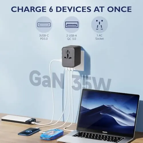 Enchufe Adaptador Viaje Universal En Uno 4 In 1 Gan 35w 18