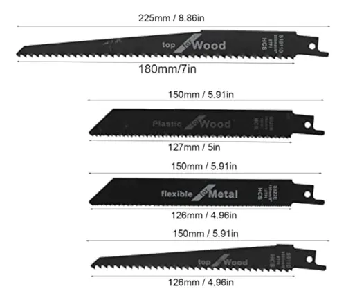 Set 4 Hojas Para Sierra Sable 9'' 225mm Madera Universal 12