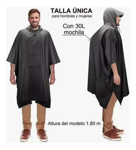 Poncho Impermeable Sin Olor Suave Capa Impermeable 210*140cm Negro 210*140cm 20