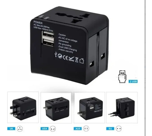 Adaptador Enchufe Universal Negro Tecnolab Tl354 Con Usb Viajes Brasil 5