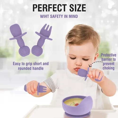 Juego De Alimentación De Silicona Antideslizante Bebes 13pz Morado Oscuro Lisa 2