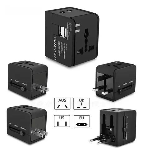 Adaptador Enchufe Universal Negro Tecnolab Tl354 Con Usb Viajes Brasil 12
