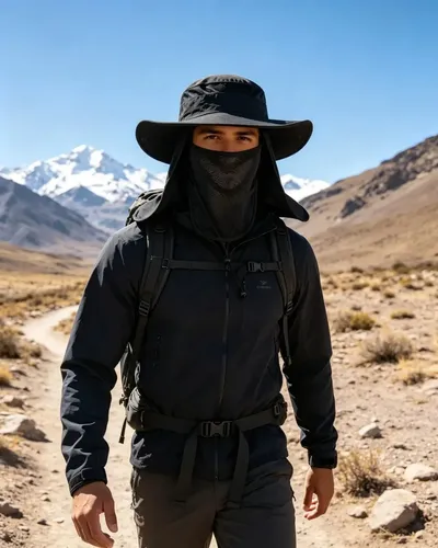Sombrero Gorro 3 En 1 Para Sol Guarda Polvo Trekking Pesca Negro El Código Medio Se Puede Ajustar 15