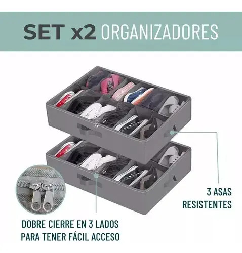 Organizador Zapatos Bajo Cama Almacenamiento Zapatero Set X1 Gris 10