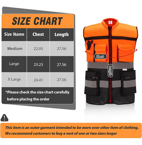 Chaleco Geólogo Ingeniero Reflectante Bolsillos Premium Naranja Y Negro Xl175 Xl 2