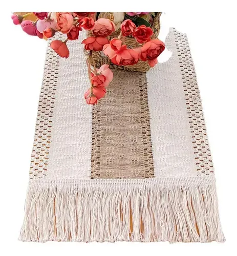 Camino De Mesa Algodon Yute Etnico Mantel De Centro 183x30cm Marrón 16