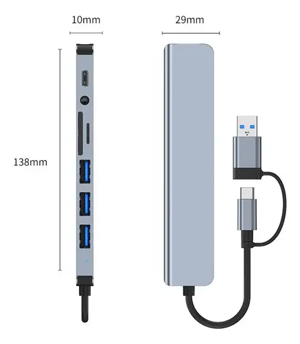 Hub Usb Hota Usb-c 8 Puertos Compatible Macbook Pro Samsung LG Huawei Plateado 5