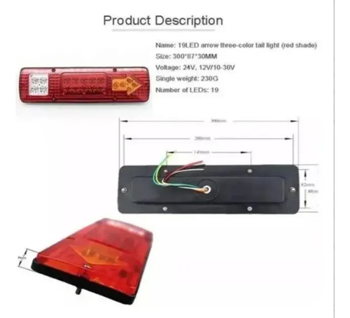 Kit Foco Led Trasero 12v Camion Tricimoto Remolque Arrastre Derecho Rojo 16