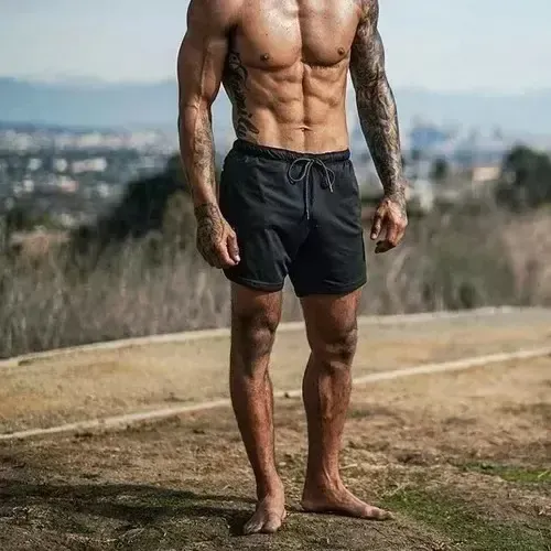 Short Gimnasio Licra Bolsillo Poliester Hombre Negro Y Rojo 10