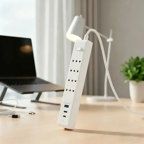 Alargador 4 Enchufes +rápida 20w ,2type C+1usb Protección Blanco 15